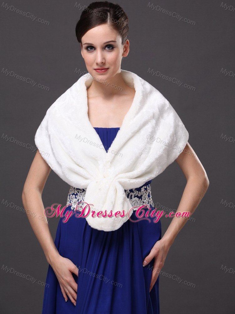 Faux Fur Fashionable V-Neck White Wedding Party and Prom or Cocktail Wedding Wrap