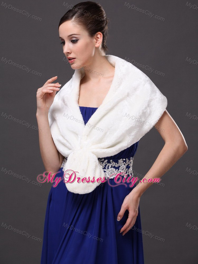 Faux Fur Fashionable V-Neck White Wedding Party and Prom or Cocktail Wedding Wrap