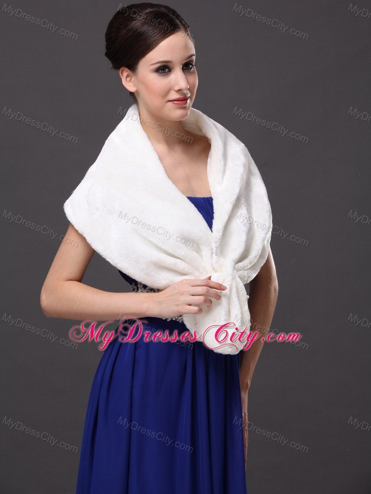 Faux Fur Fashionable V-Neck White Wedding Party and Prom or Cocktail Wedding Wrap