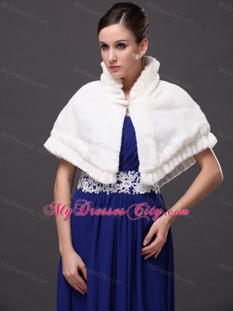 Faux Fur High-Neck White Wedding Party Wrap For Winter