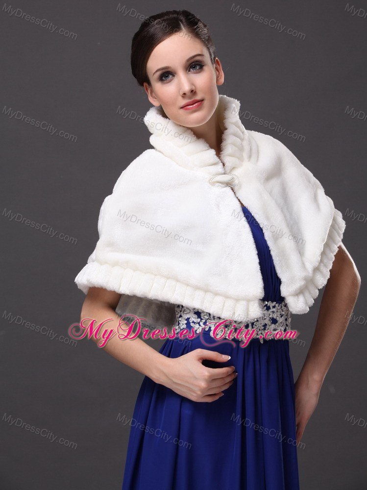 Faux Fur High-Neck White Wedding Party Wrap For Winter