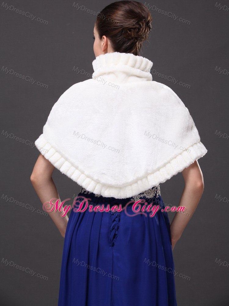 Faux Fur High-Neck White Wedding Party Wrap For Winter