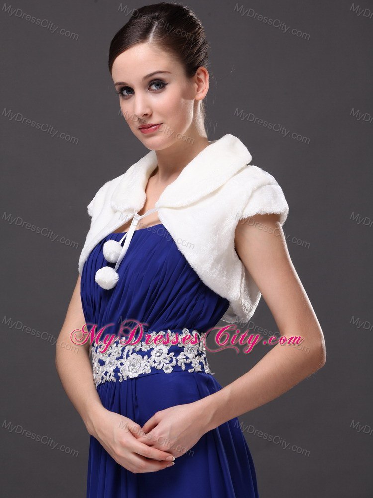 Faux Fur Wedding Affordable Short Sleeves V-Neck Prom And Wedding Party Jacket White