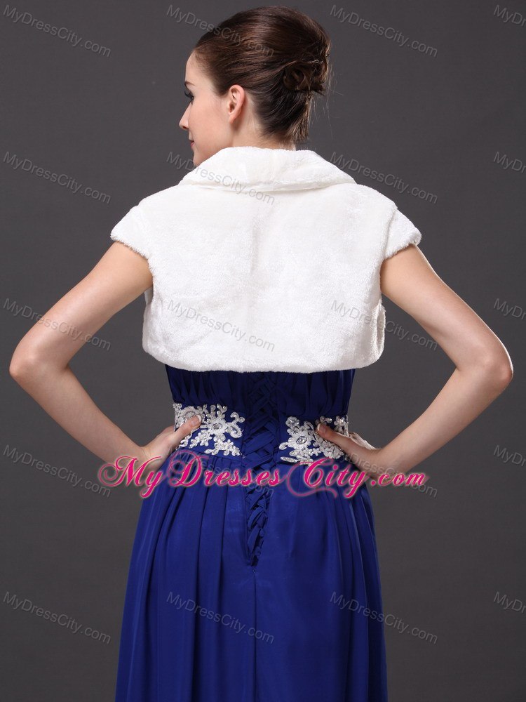 Faux Fur Wedding Affordable Short Sleeves V-Neck Prom And Wedding Party Jacket White