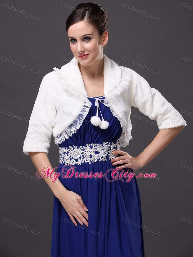 Modest V-Neck Half-Sleeves Faux Fur Wedding Party and Prom White Jacket