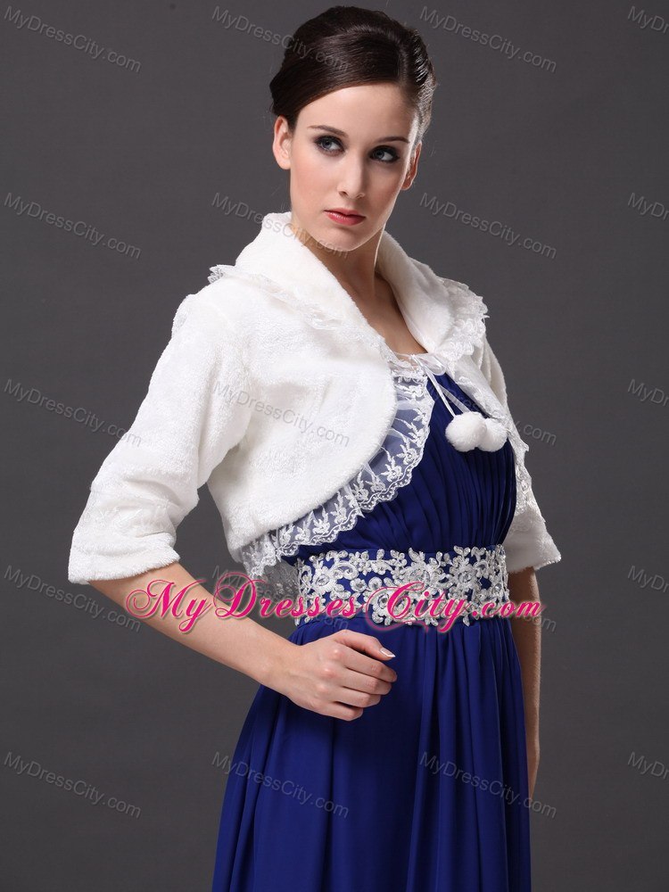 Modest V-Neck Half-Sleeves Faux Fur Wedding Party and Prom White Jacket