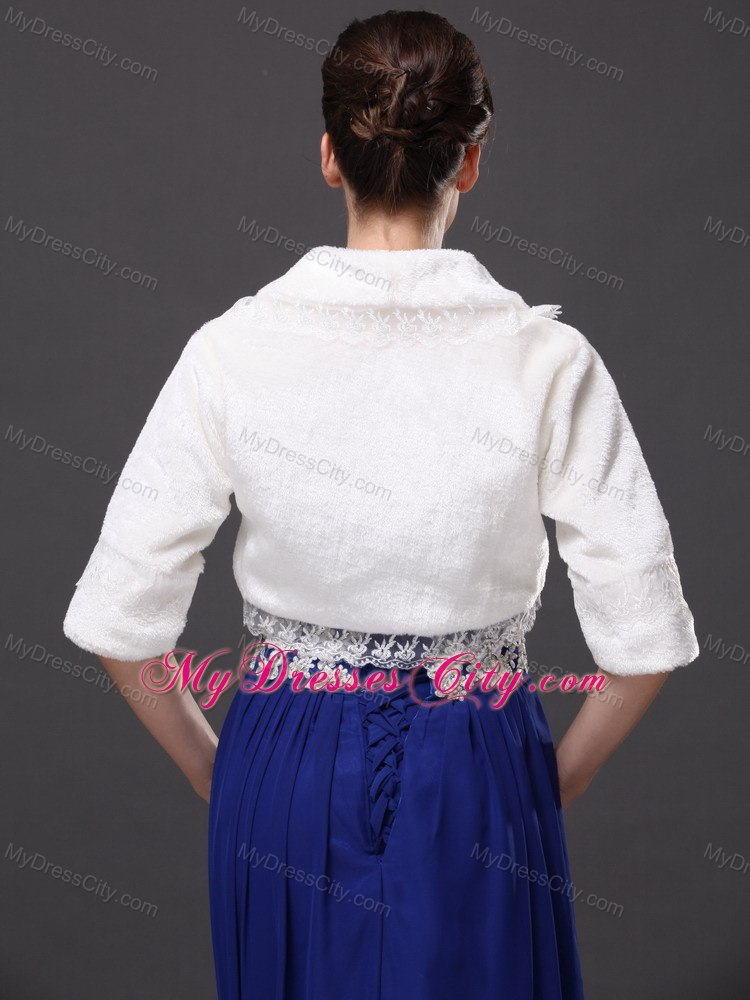 Modest V-Neck Half-Sleeves Faux Fur Wedding Party and Prom White Jacket