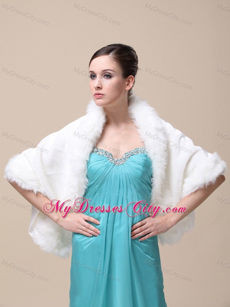 Faux Fur Special Occasion / Wedding Shawl With Open Front