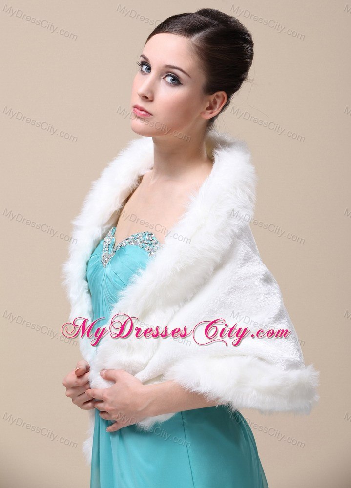 Faux Fur Special Occasion / Wedding Shawl With Open Front