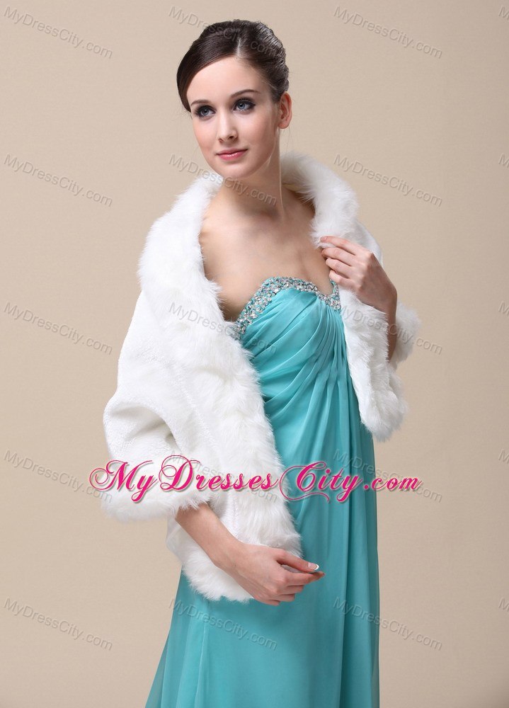 Faux Fur Special Occasion / Wedding Shawl With Open Front