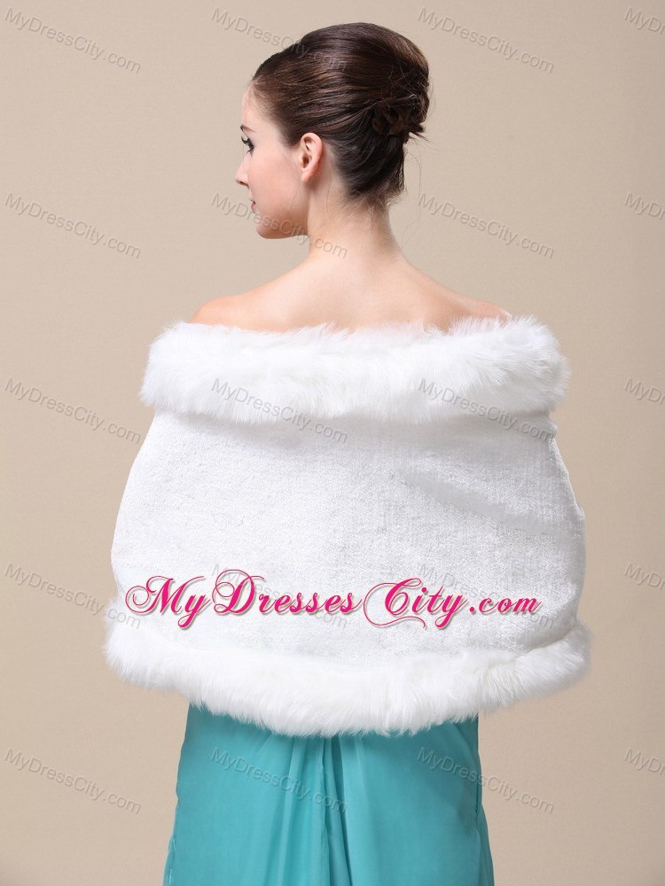 Faux Fur Special Occasion / Wedding Shawl With Open Front