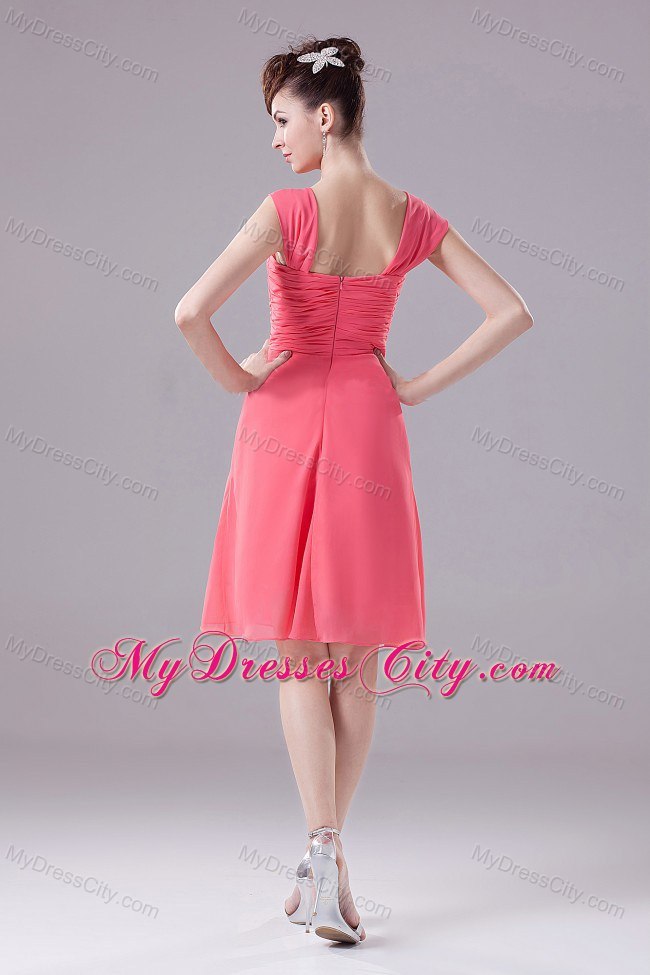 Straps Ruching and Hand Made Flowers Bridesmaid Dresses