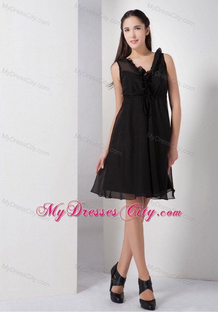 Beautiful Black A-line V-neck Knee-length Maid of Honor Dress