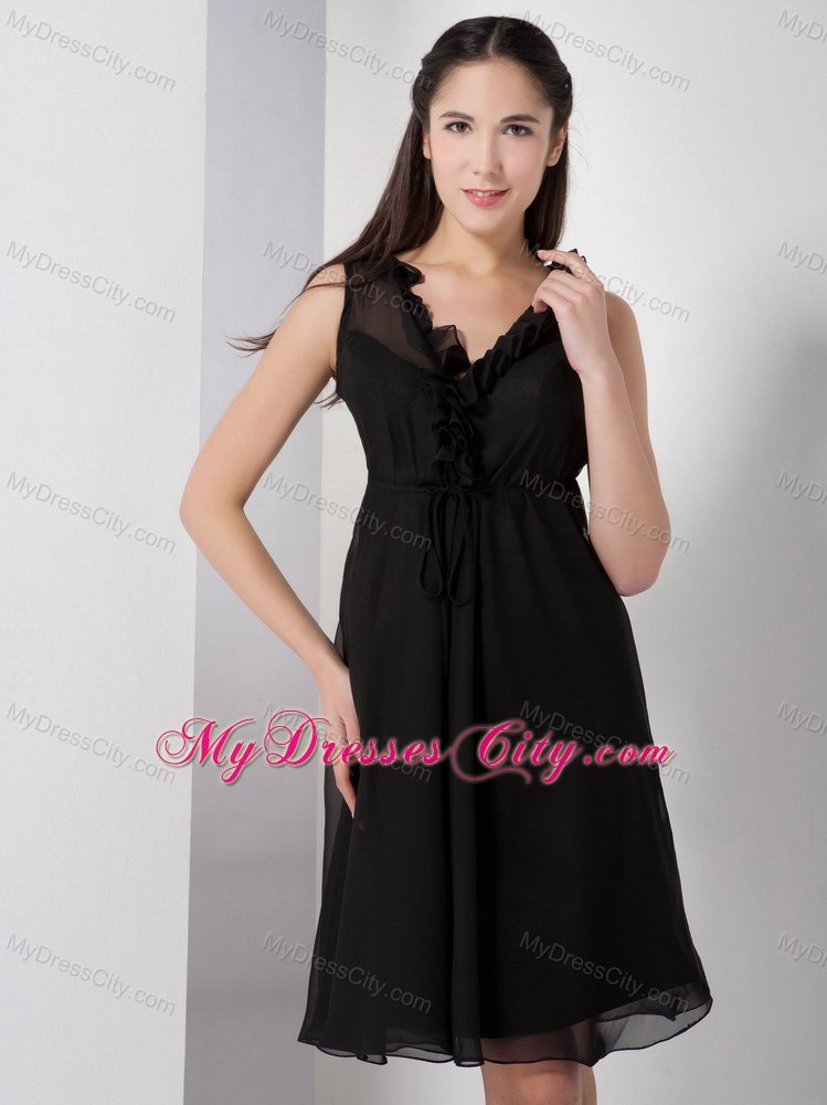 Beautiful Black A-line V-neck Knee-length Maid of Honor Dress