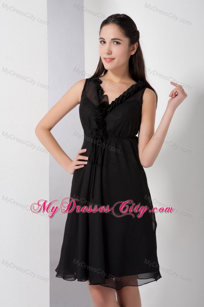 Beautiful Black A-line V-neck Knee-length Maid of Honor Dress