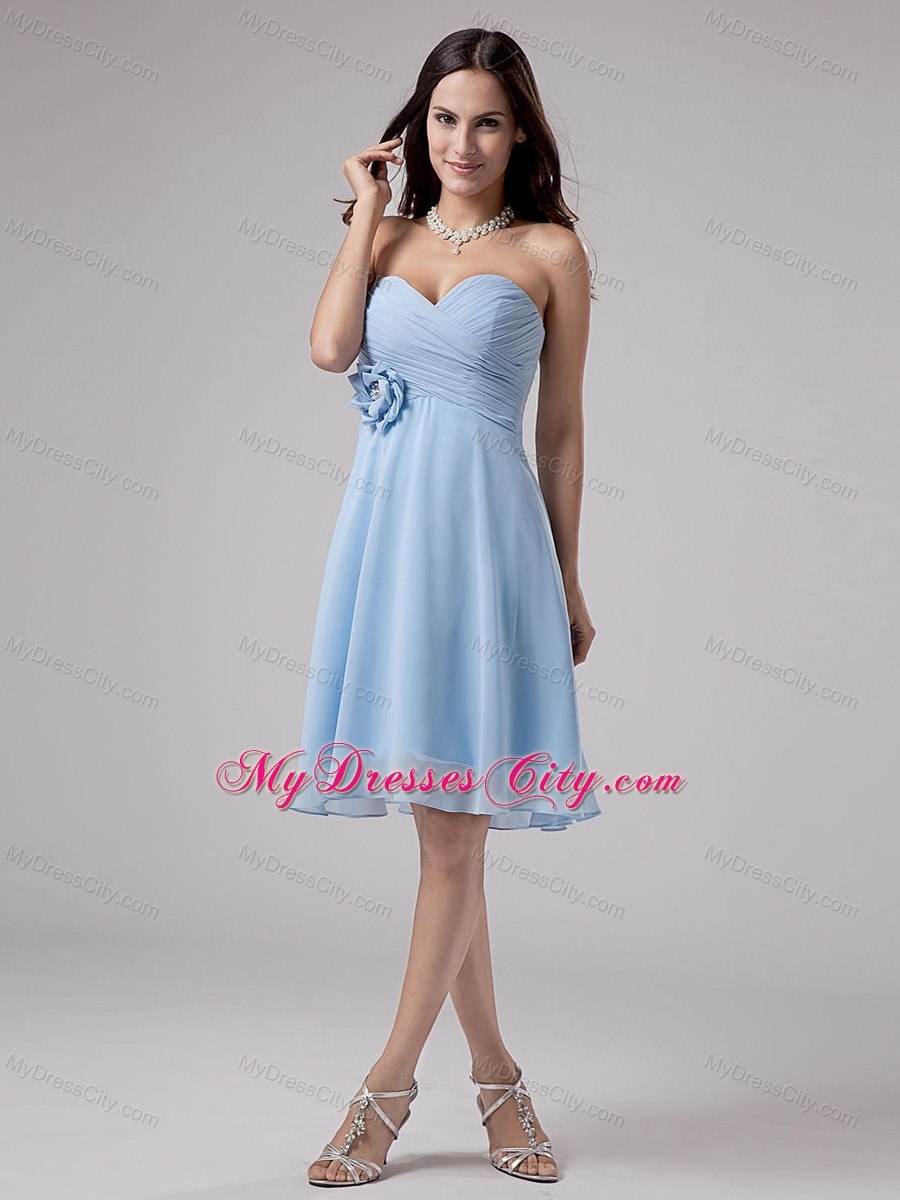 Hand Made Flower and Ruching Knee-length Bridesmaid Dress