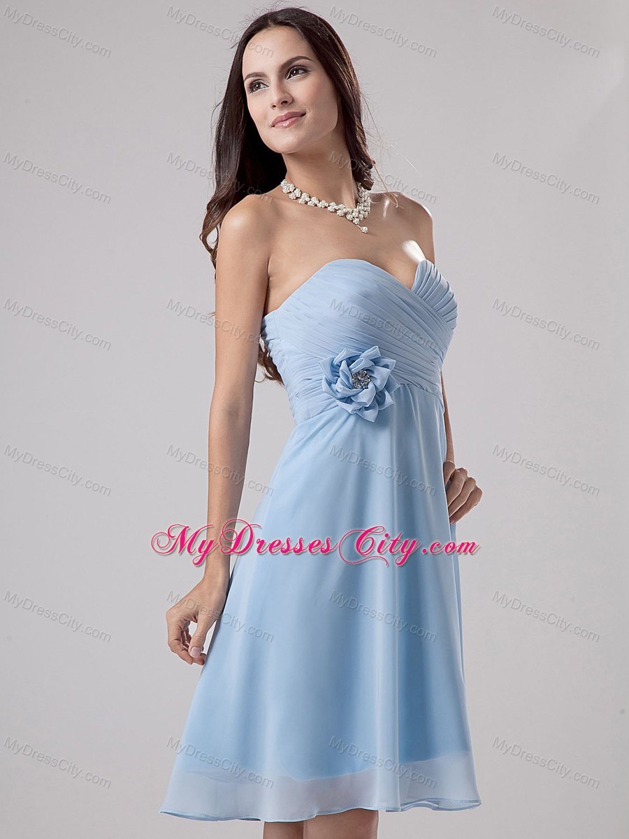 Hand Made Flower and Ruching Knee-length Bridesmaid Dress