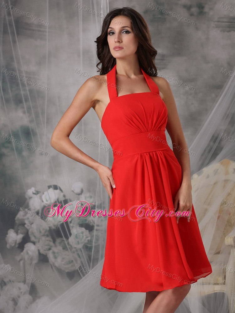 Empire Halter Top Bridesmaid Dress Chiffon Ruched Knee-length