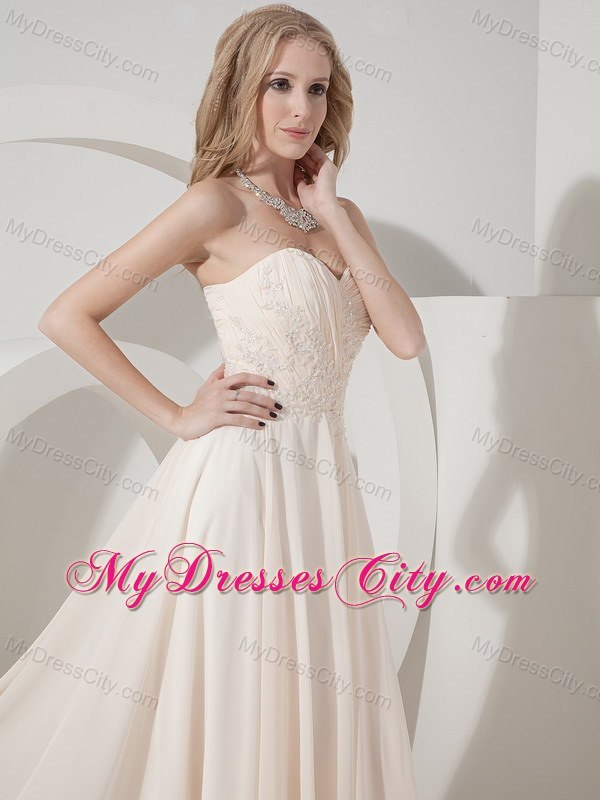 Champagne Column Sweetheart Chiffon Bridesmaid Dress with Appliques