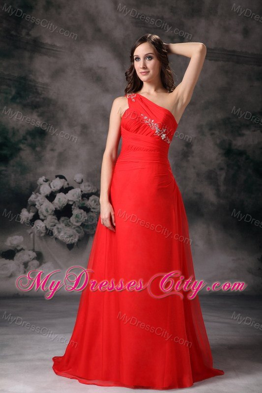 Red One Shoulder Maternity Bridesmaid Dress Chiffon with beading