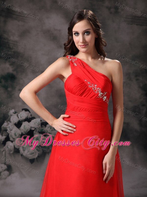 Red One Shoulder Maternity Bridesmaid Dress Chiffon with beading