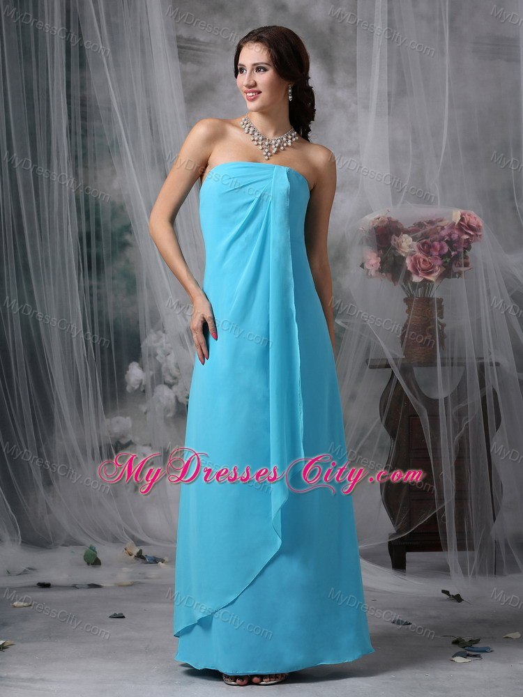 Baby Blue Empire Strapless Bridesmaid Dress Chiffon Floor-length