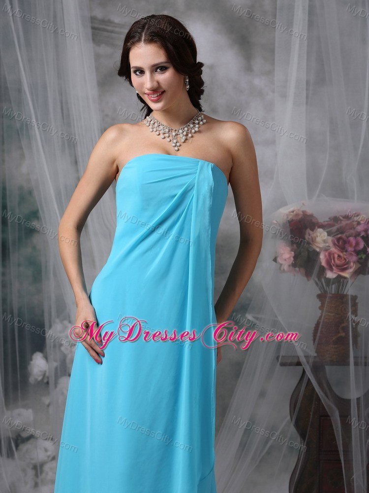 Baby Blue Empire Strapless Bridesmaid Dress Chiffon Floor-length