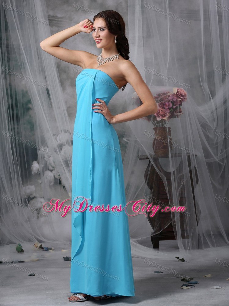 Baby Blue Empire Strapless Bridesmaid Dress Chiffon Floor-length