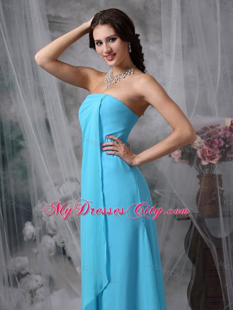 Baby Blue Empire Strapless Bridesmaid Dress Chiffon Floor-length