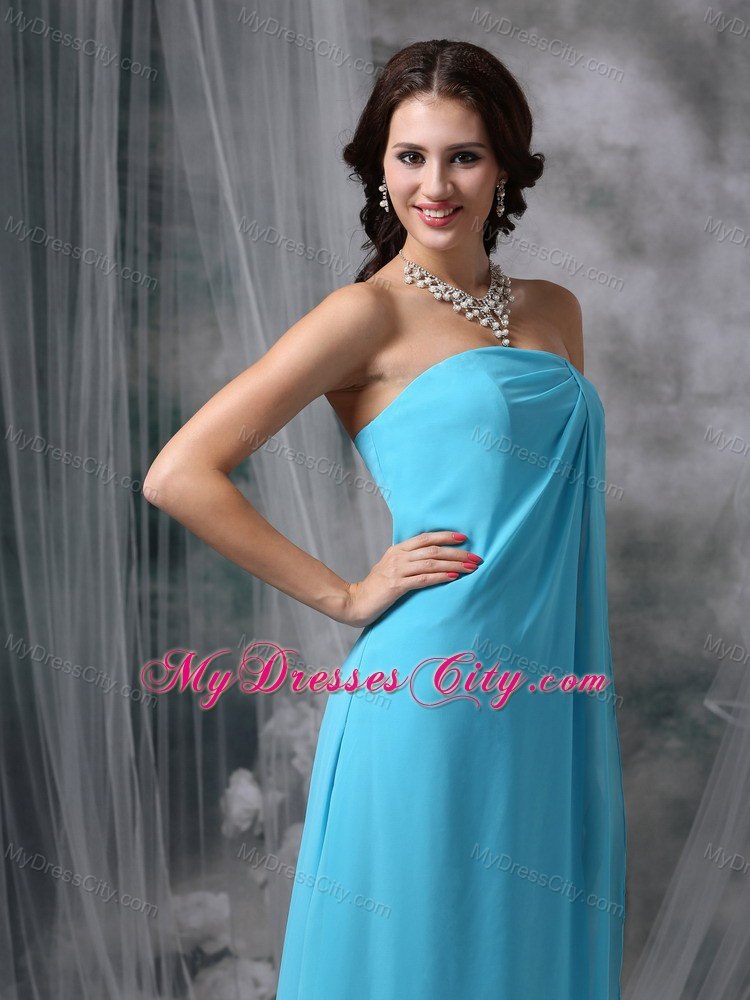 Baby Blue Empire Strapless Bridesmaid Dress Chiffon Floor-length