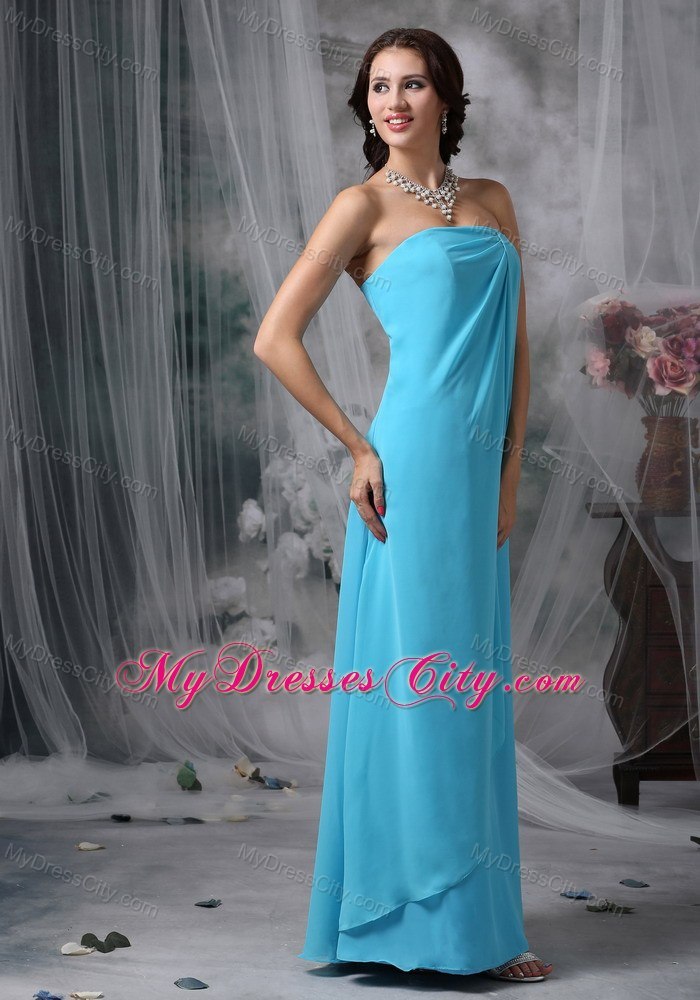 Baby Blue Empire Strapless Bridesmaid Dress Chiffon Floor-length