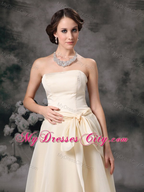 Light Yellow Empire Floor-length Chiffon Sashes Bridesmaid Dress