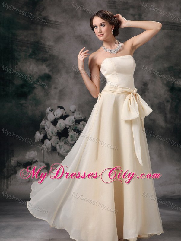 Light Yellow Empire Floor-length Chiffon Sashes Bridesmaid Dress