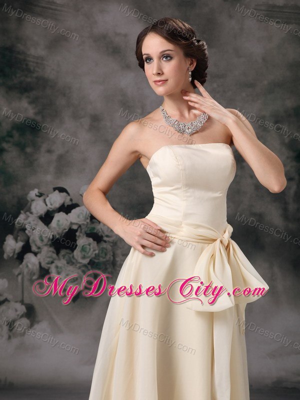 Light Yellow Empire Floor-length Chiffon Sashes Bridesmaid Dress