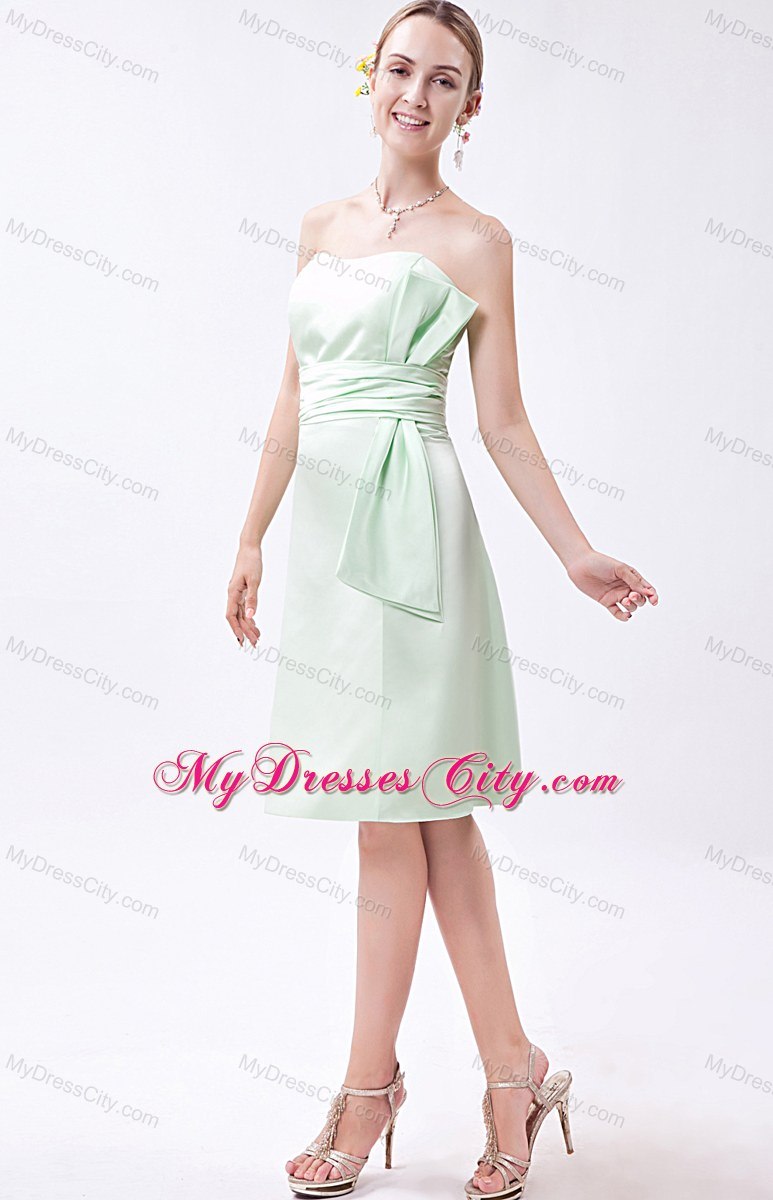 Apple Green Column knee-length Taffeta Ruch Maid of Honor Dress