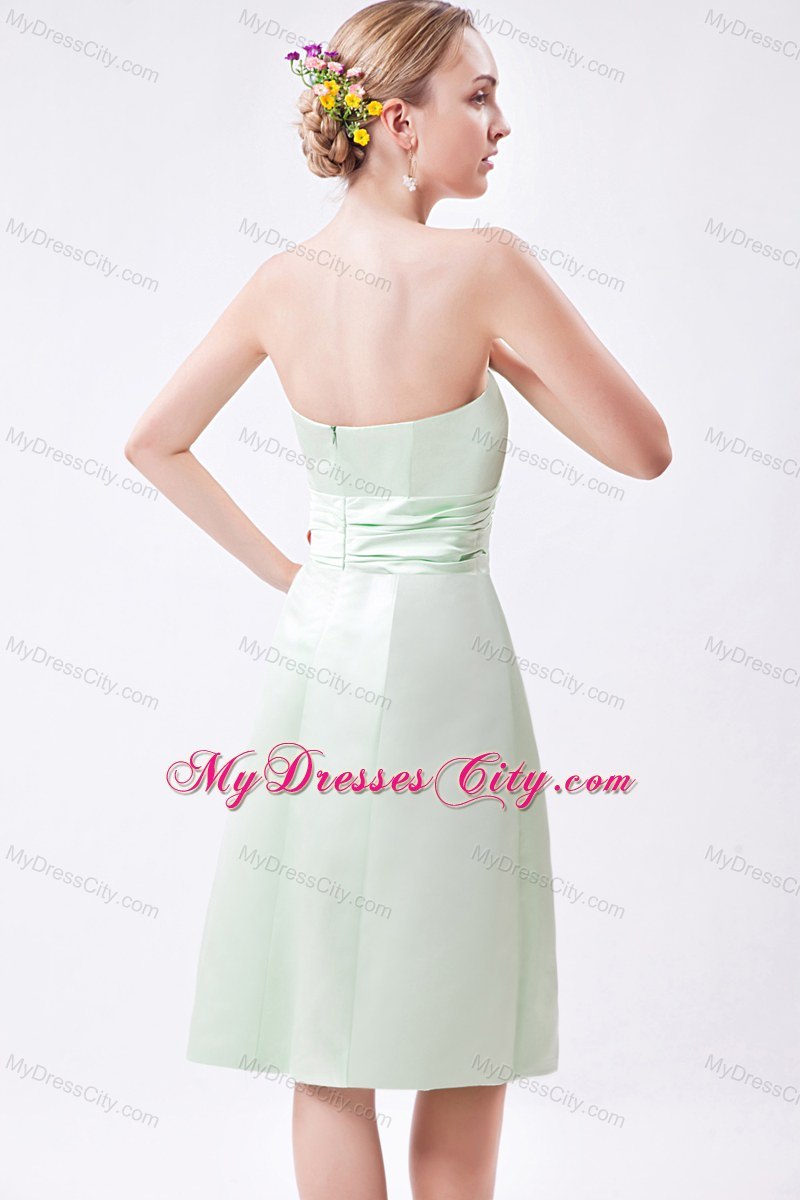 Apple Green Column knee-length Taffeta Ruch Maid of Honor Dress