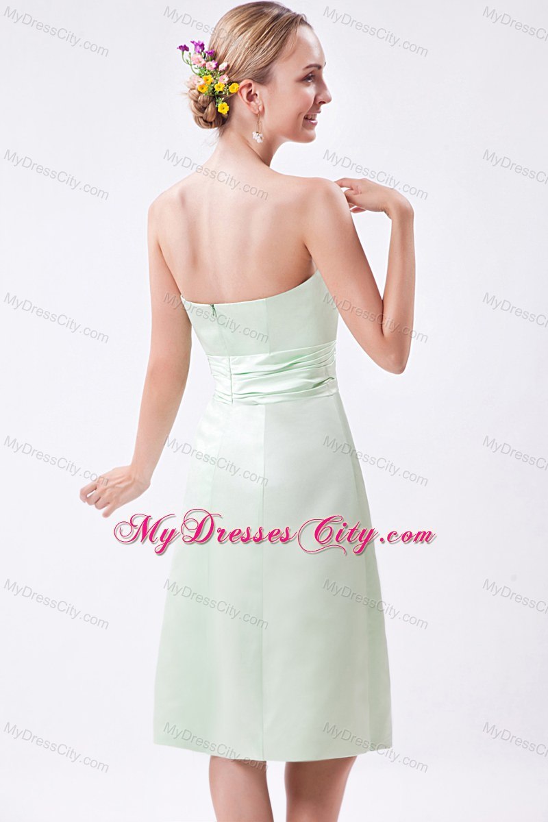 Apple Green Column knee-length Taffeta Ruch Maid of Honor Dress