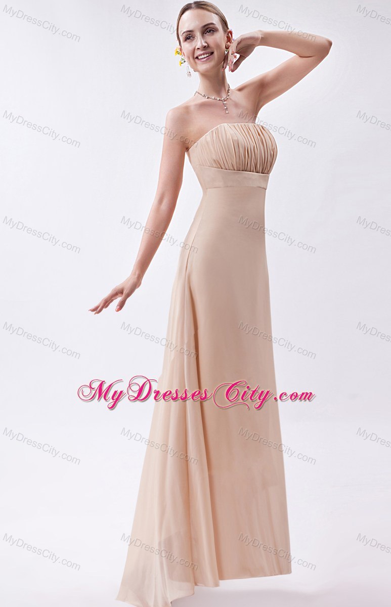 Champagne Empire Strapless High-low Chiffon Ruch Bridesmaid Dress