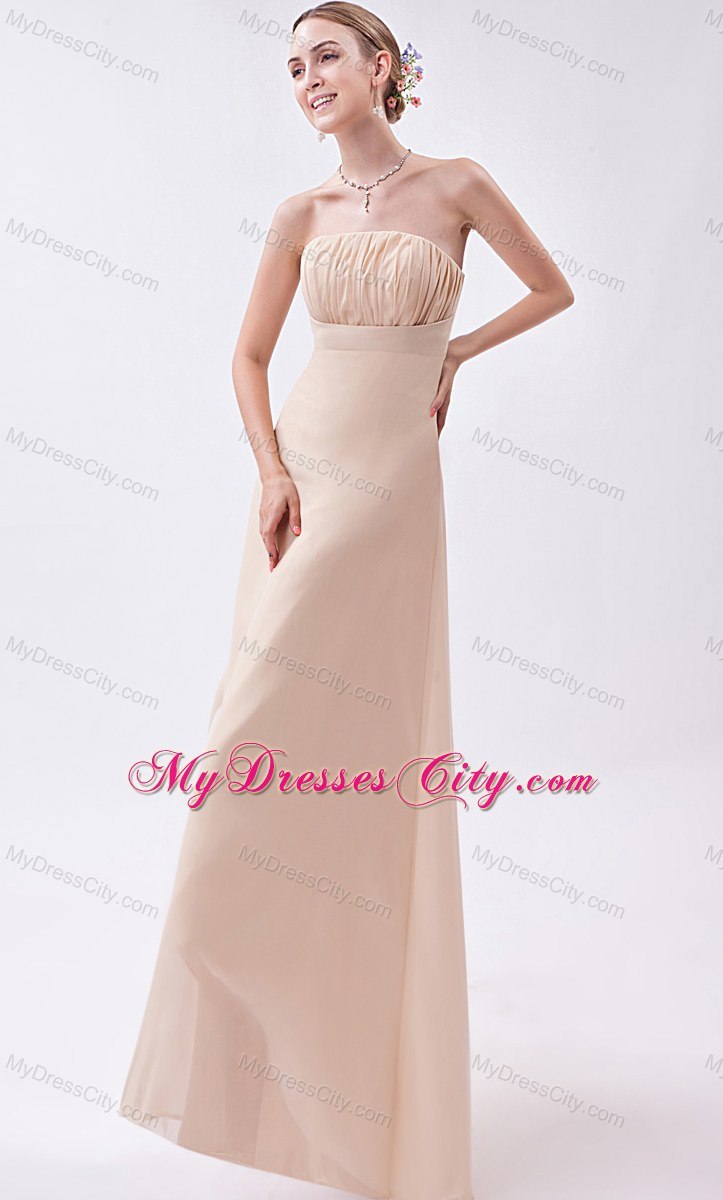 Champagne Empire Strapless High-low Chiffon Ruch Bridesmaid Dress