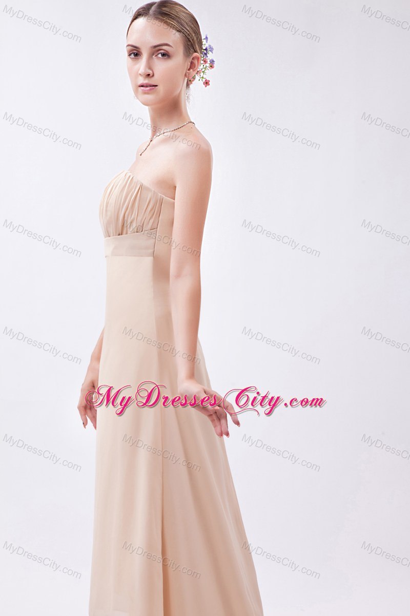 Champagne Empire Strapless High-low Chiffon Ruch Bridesmaid Dress