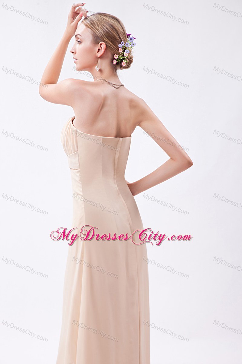 Champagne Empire Strapless High-low Chiffon Ruch Bridesmaid Dress