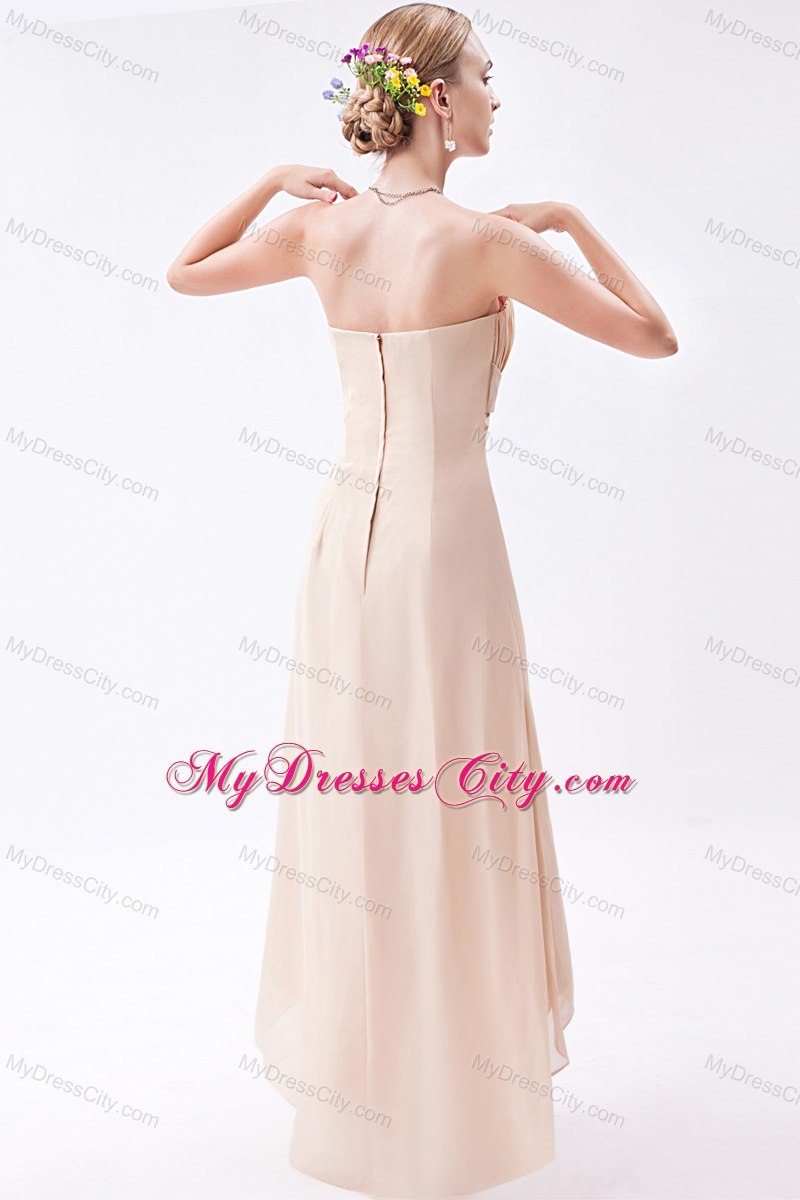 Champagne Empire Strapless High-low Chiffon Ruch Bridesmaid Dress