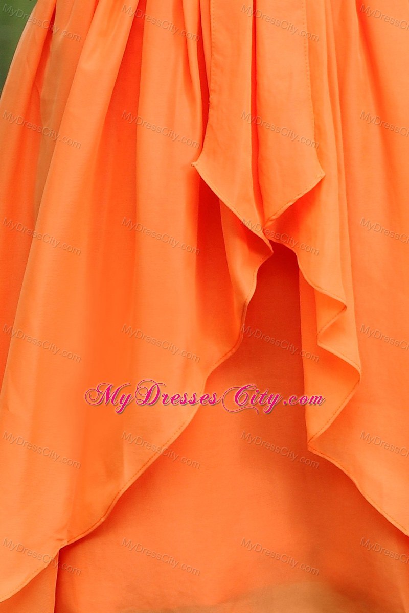 Orange Empire V-neck Knee-length Chiffon Ruch Bridesmaid Dress