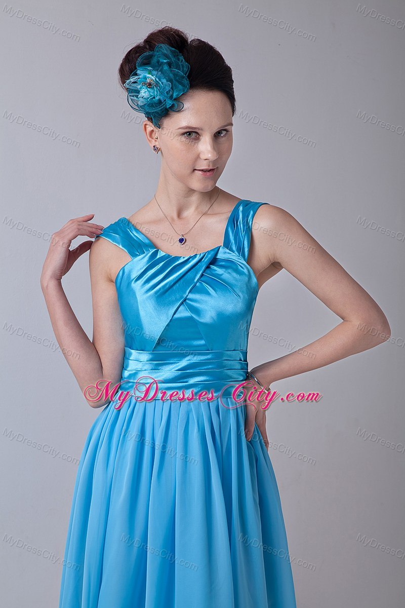 Aqua Blue Knee-length Dress for Junior Bridesmaid with Straps