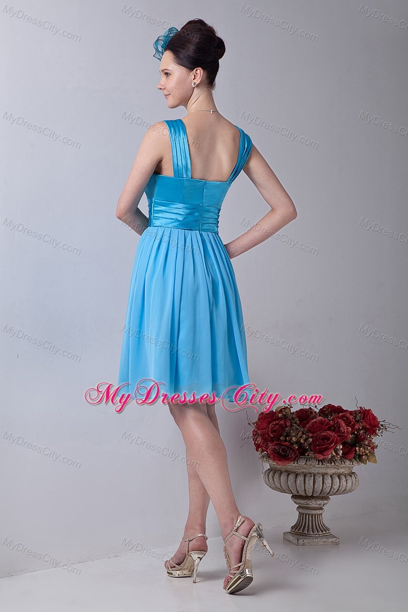 Aqua Blue Knee-length Dress for Junior Bridesmaid with Straps