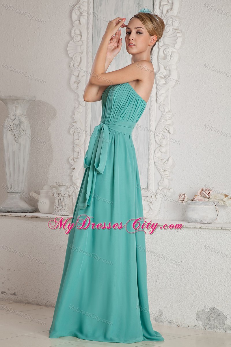 Cheap Turquoise Ruched Sweetheart Bridesmaid Dress with Sash