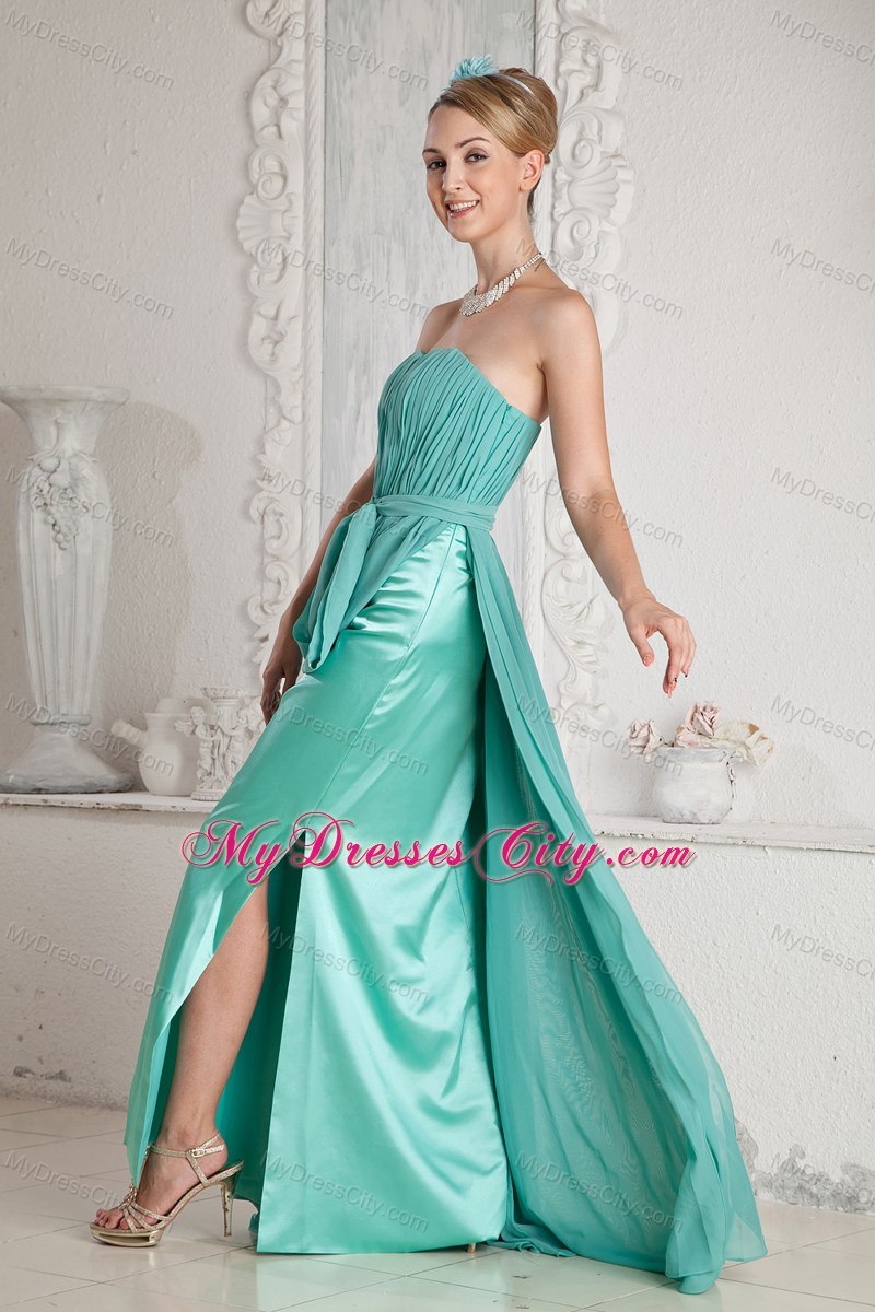 Cheap Turquoise Ruched Sweetheart Bridesmaid Dress with Sash