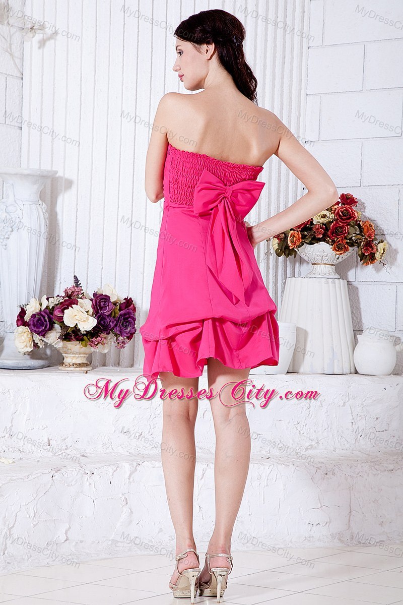 Hot Pink Strapless Maid of Honor Dress Mini-length for Cheap