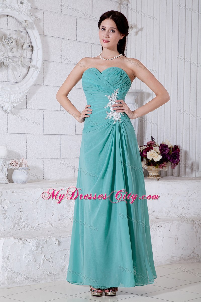 Turquoise Chiffon Appliques Bridesmaid Dress in Ankle-length