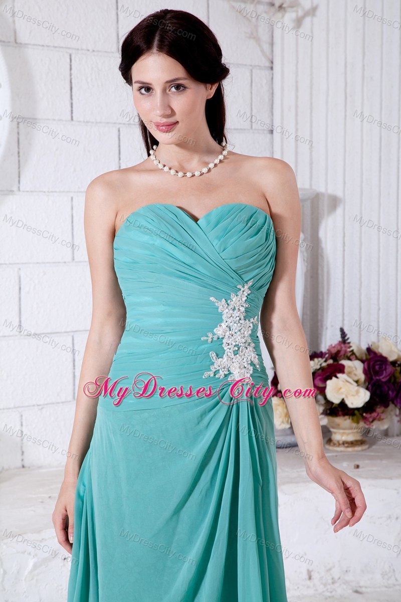 Turquoise Chiffon Appliques Bridesmaid Dress in Ankle-length